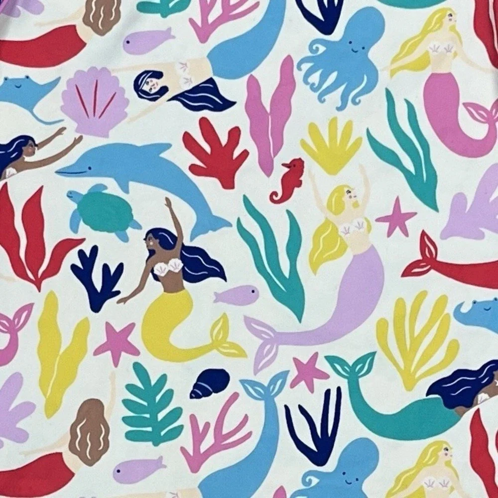Boden Kids Rash Guard‎ Swim Shirt 9-10/140 UPF +40 Long Sleeve Colorful Mermaids